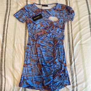 Pretty Little Thing Blue Marble Print Ruched Dress